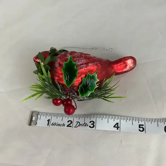 Christmas Ornament- Festive Red Cardinal Sitting On Leaves And Berries - Picture 5 of 5
